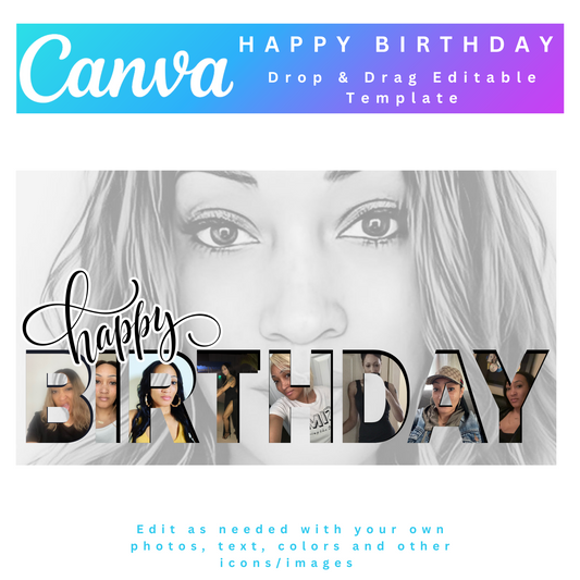 Happy Birthday Photo Collage, Happy Birthday Canva Frame Template