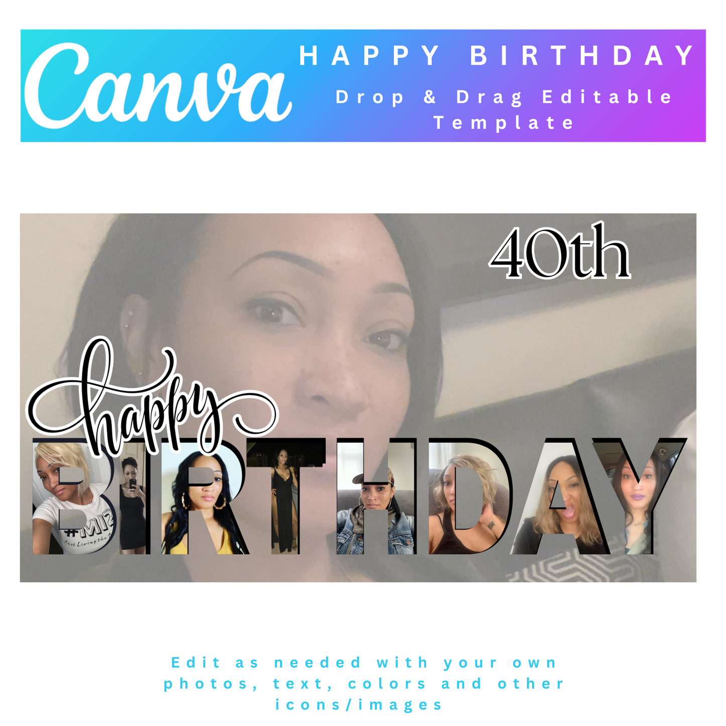 Happy Birthday Photo Collage, Happy Birthday Canva Frame Template