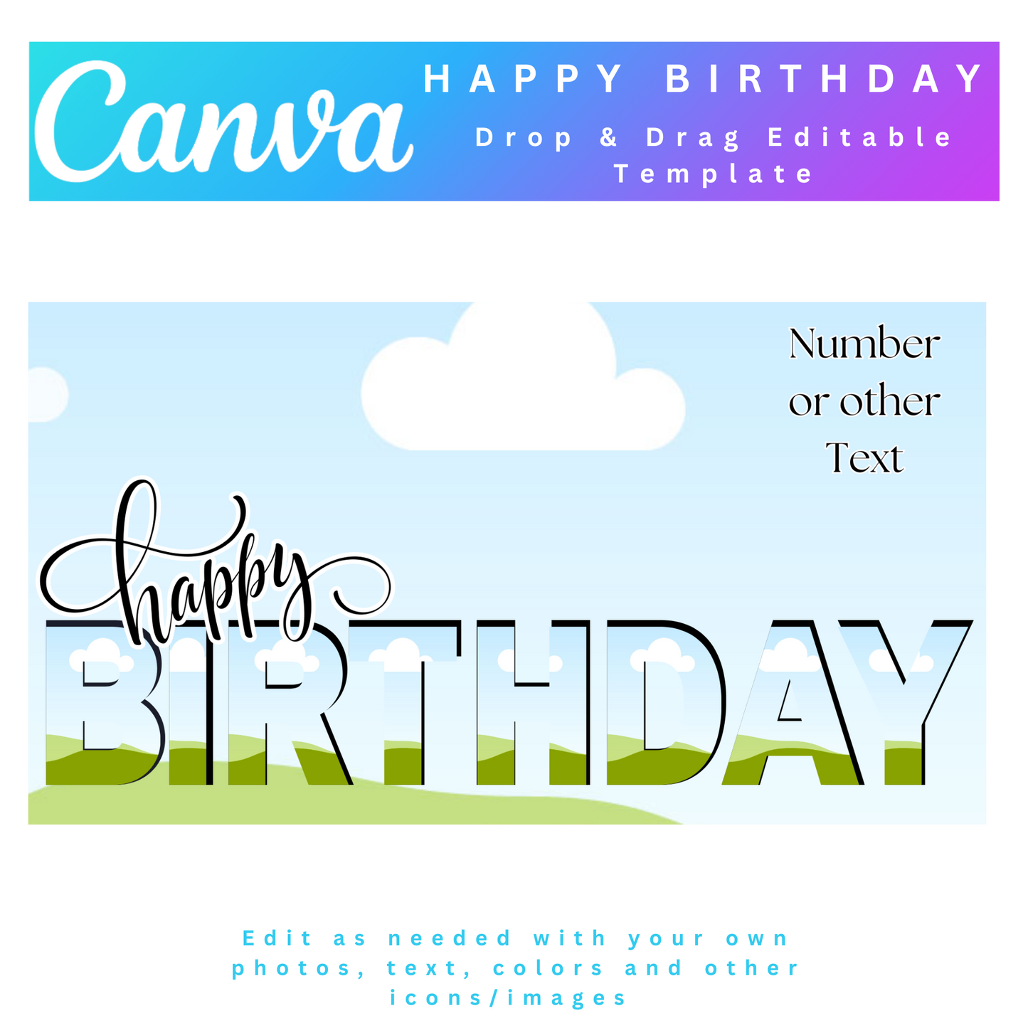 Happy Birthday Photo Collage, Happy Birthday Canva Frame Template