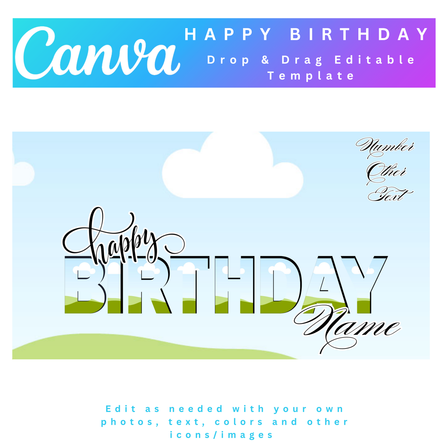 Happy Birthday Photo Collage, Happy Birthday Canva Frame Template