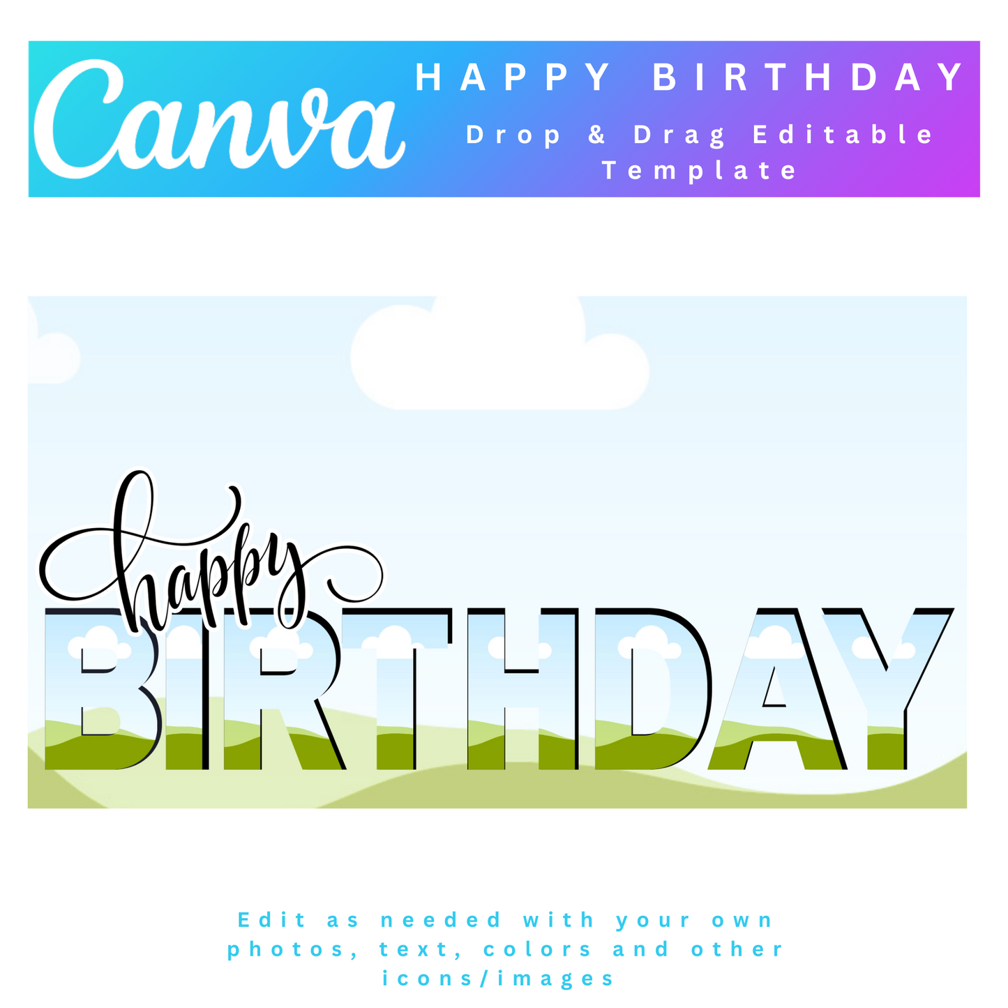 Happy Birthday Photo Collage, Happy Birthday Canva Frame Template