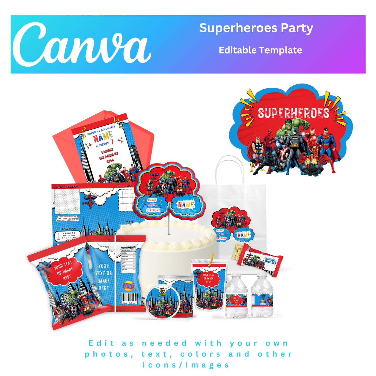 Party Favor Bundle Template-Superheroes